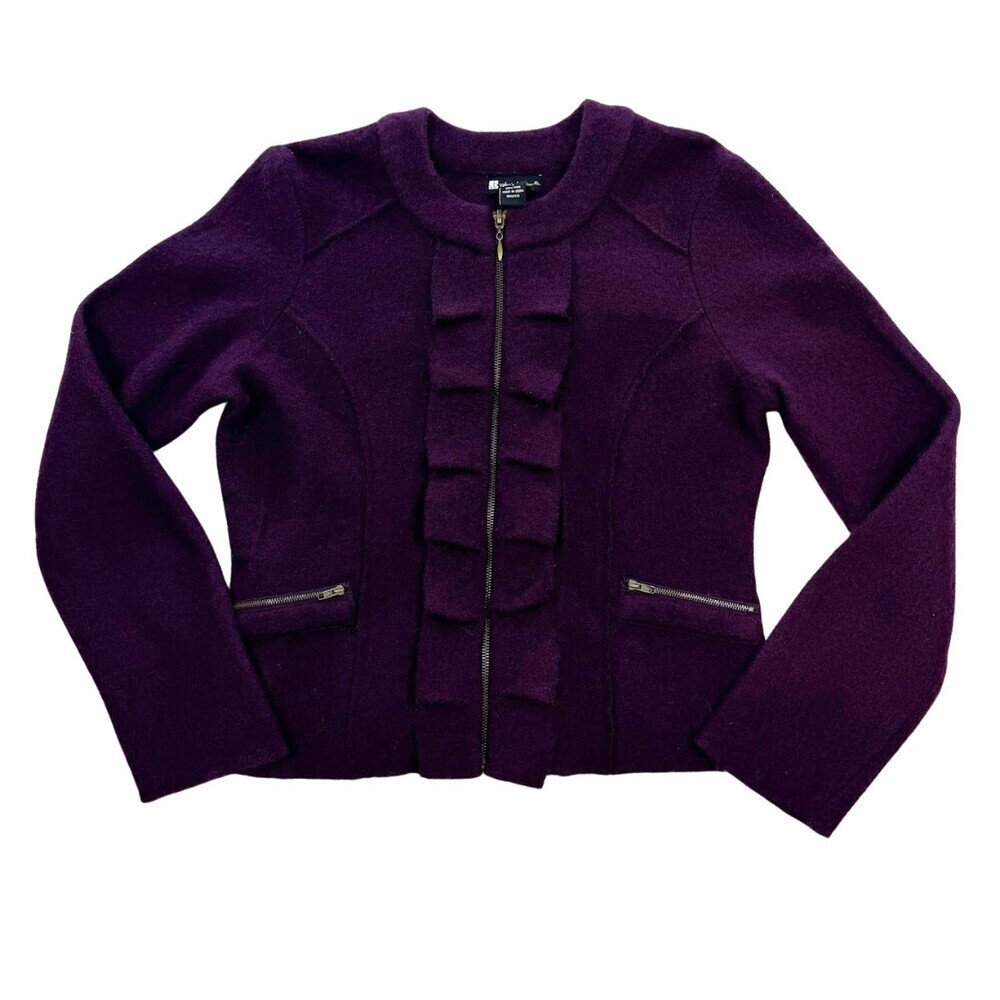 Valerie Bertinelli Wool Plum Purple Full Zip Cardigan Jacket Sweater L